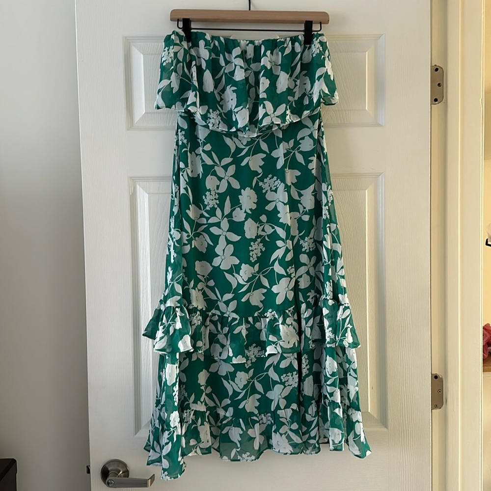 Lilia green floral strapless dress